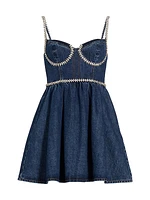 Denim Crystal-Embellished Minidress