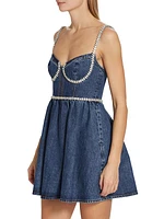 Denim Crystal-Embellished Minidress