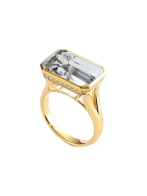 Geometrix 18K Yellow Gold, Rock Crystal & 0.35 TCW Diamonds Ring