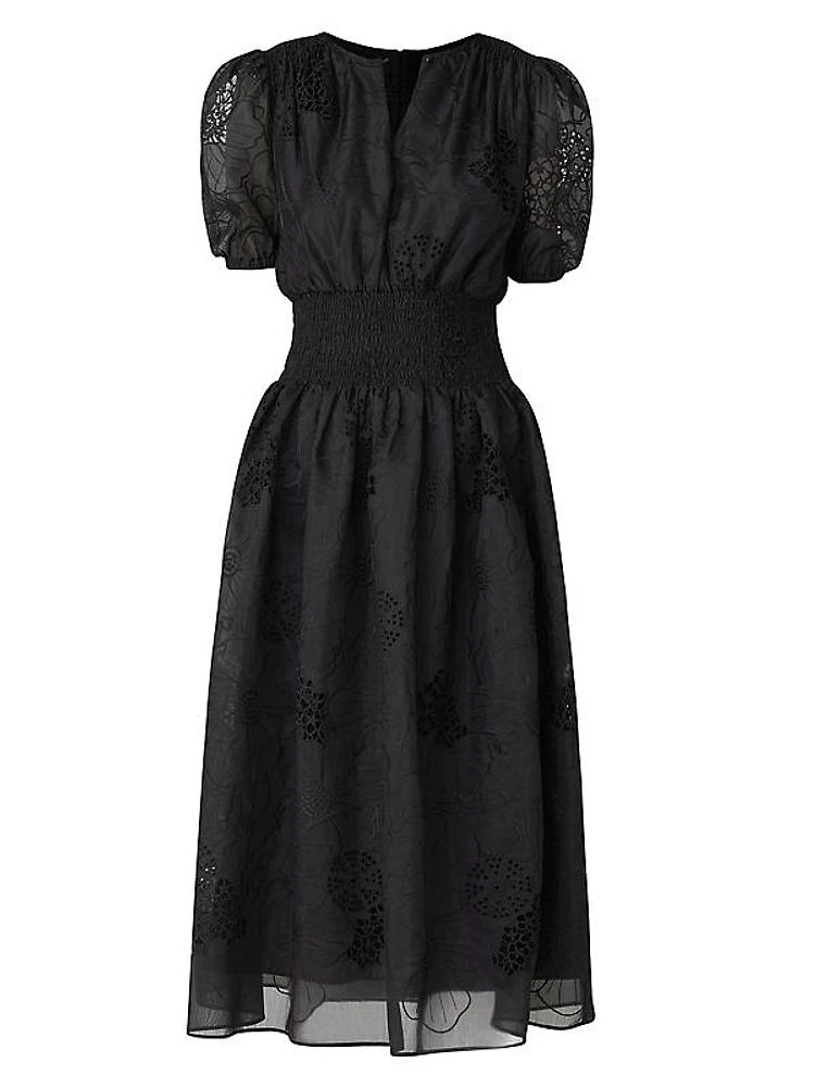 Nona Organza Eyelet Midi-Dress