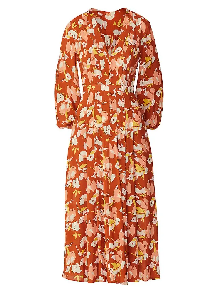 Mira Floral Buttoned Midi-Dress