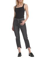 Destructed Step-Hem Straight Crop Jeans