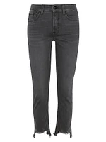 Destructed Step-Hem Straight Crop Jeans