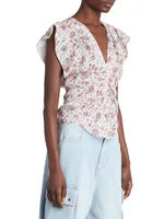 Lonea Floral Silk Ruched Top