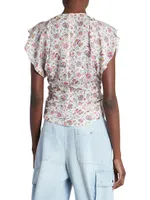 Lonea Floral Silk Ruched Top