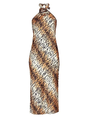 Lenzy Tiger Silk Midi Dress