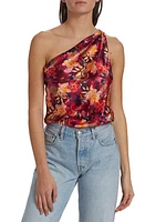 Darby Floral Silk One-Shoulder Bodysuit