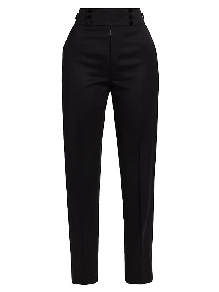 Embroidered Wool Tapered Pants