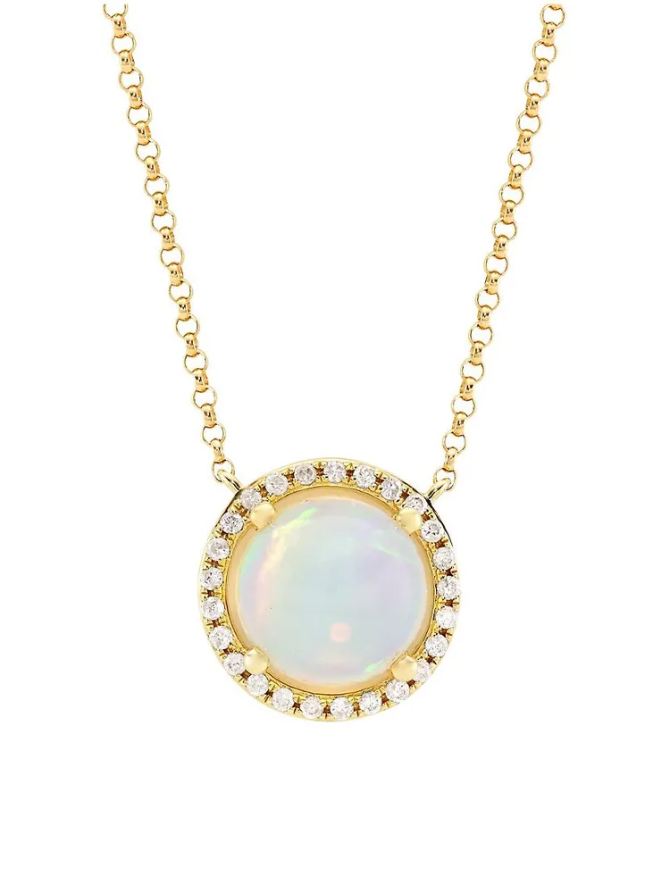 14K Yellow Gold, Opal & 0.14 TCW Diamond Pendant Necklace