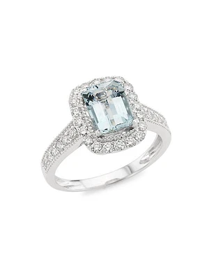 14K White Gold, Aquamarine & 0.52 TCW Diamond Ring