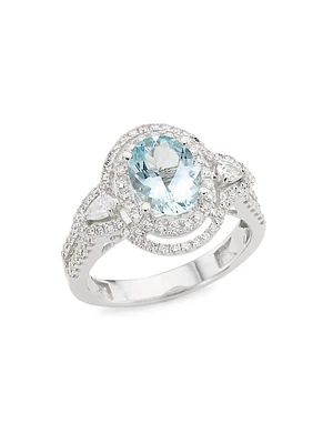 14K White Gold, Aquamarine & 0.72 TCW Diamond Ring