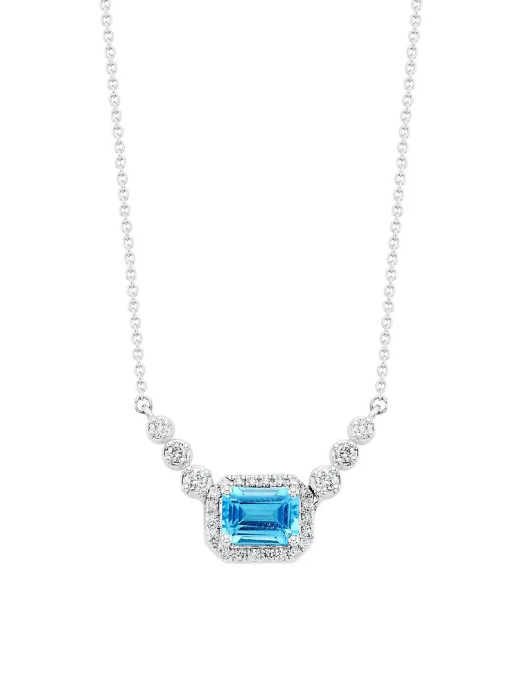 14K White Gold, Blue Topaz & 0.25 TCW Diamond Necklace