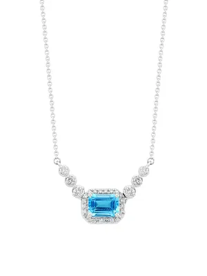 14K White Gold, Blue Topaz & 0.25 TCW Diamond Necklace