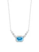 14K White Gold, Blue Topaz & 0.25 TCW Diamond Necklace