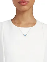 14K White Gold, Blue Topaz & 0.25 TCW Diamond Necklace