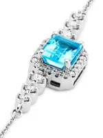 14K White Gold, Blue Topaz & 0.25 TCW Diamond Necklace