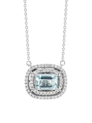 14K White Gold, Aquamarine & 0.33 TCW Diamond Necklace