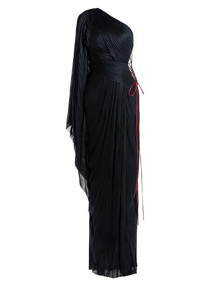 Rebeca One-Shoulder Lace-Up Gown