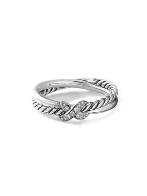 Petite X Ring with Pavé Diamonds