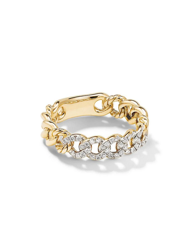 Belmont® Curb Link Band Ring 18K Yellow Gold with Pavé Diamonds