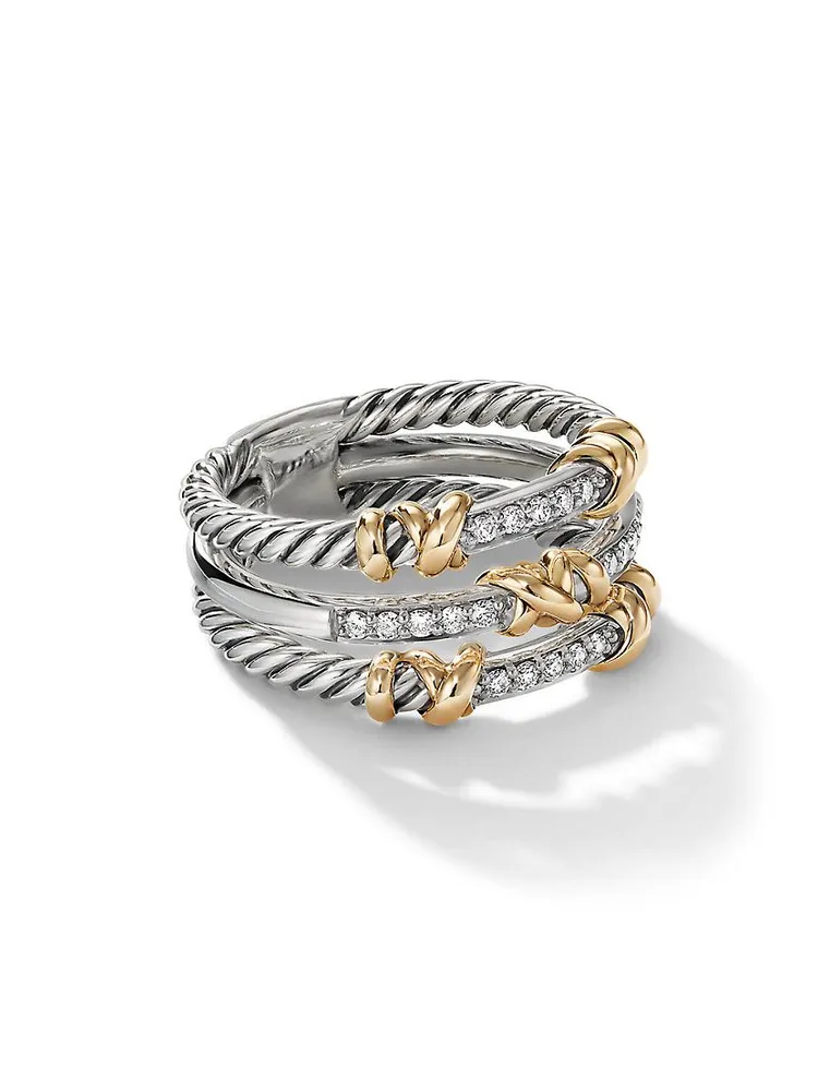 Petite Helena Wrap Three Row Ring with 18K Yellow Gold and Pavé Diamonds