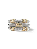 Petite Helena Wrap Three Row Ring with 18K Yellow Gold and Pavé Diamonds