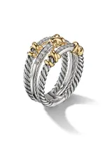 Petite Helena Wrap Three Row Ring with 18K Yellow Gold and Pavé Diamonds