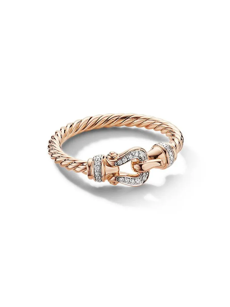 Petite Buckle Ring 18K Rose Gold with Pavé Diamonds