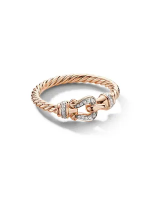 Petite Buckle Ring 18K Rose Gold with Pavé Diamonds