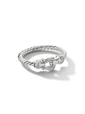 Petite Buckle Ring 18K White Gold with Pavé Diamonds