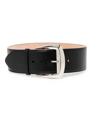 Geometric Leather Buckle Belt