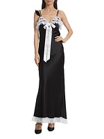 Lace-Trimmed Bow Silk Gown