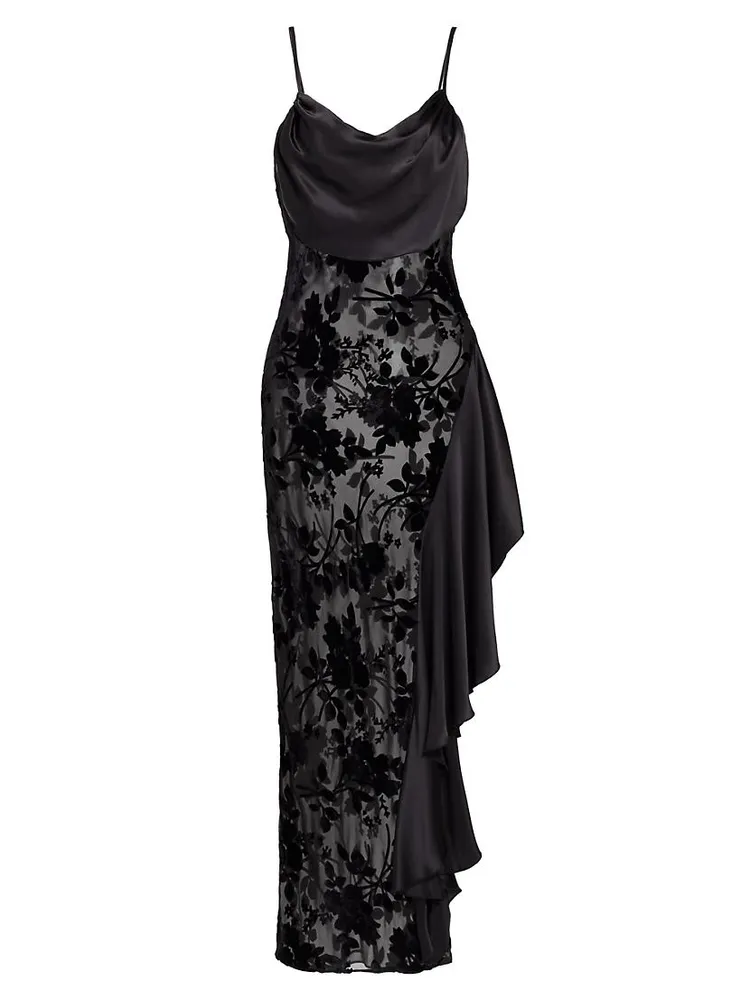 Floral Burnout Velvet & Satin Bias Maxi Dress