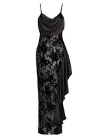 Floral Burnout Velvet & Satin Bias Maxi Dress