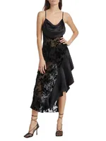 Floral Burnout Velvet & Satin Bias Maxi Dress