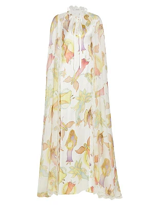 Fairy Print Silk Cape Gown