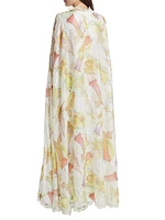 Fairy Print Silk Cape Gown