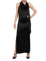 Satin Belt Halterneck Dress