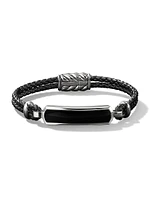 Exotic Stone Bar Station Black Leather Bracelet