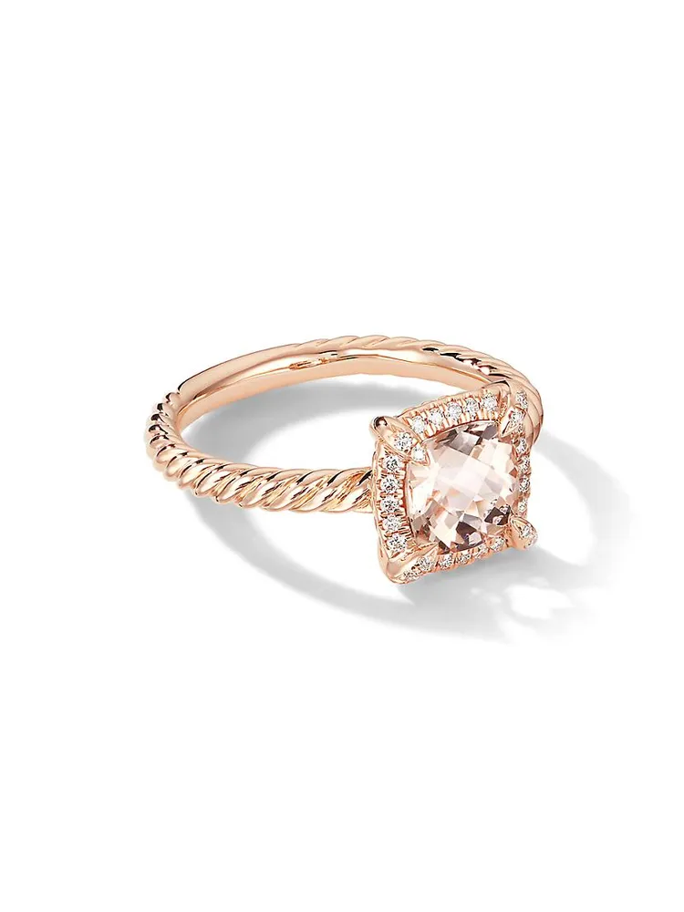 Petite Chatelaine® Pavé Bezel Ring 18K Rose Gold with Morganite and Diamonds