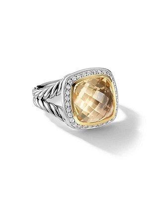 Albion® Ring With Champagne Citrine, Pavé Diamonds And 18K Yellow Gold