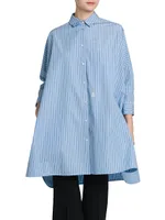Oversized Stripe Cotton Button-Front Shirt