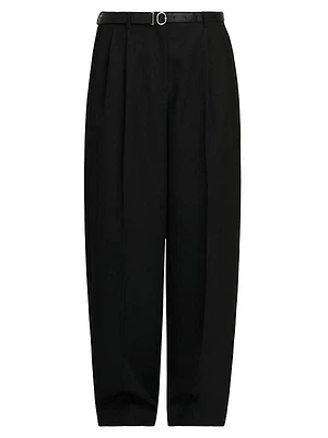 Wool Belted Wide-Leg Trousers