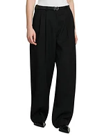 Wool Belted Wide-Leg Trousers