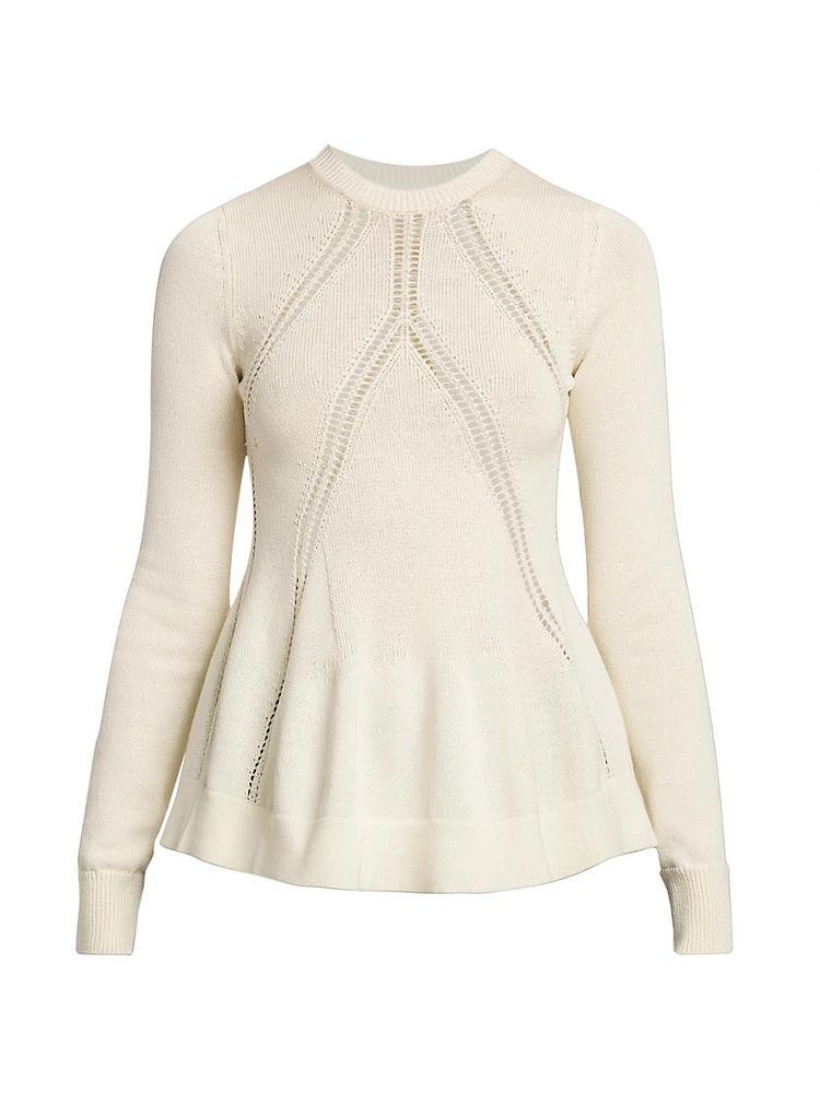 Long-Sleeve Wool-Blend Peplum Sweater