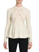 Long-Sleeve Wool-Blend Peplum Sweater