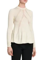 Long-Sleeve Wool-Blend Peplum Sweater