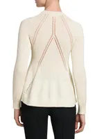 Long-Sleeve Wool-Blend Peplum Sweater