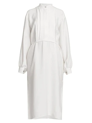 Pleated Bib Midi Shirtdress