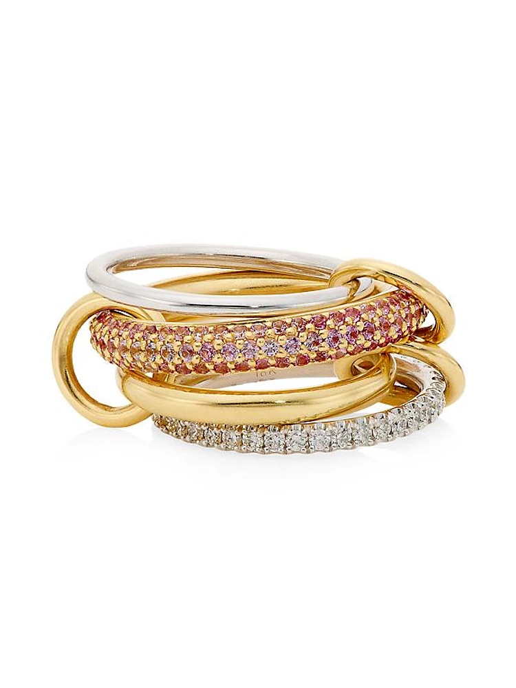 Two-Tone 18K Gold, Pink Sapphires & 2.15 TCW Diamond Four-Link Ring